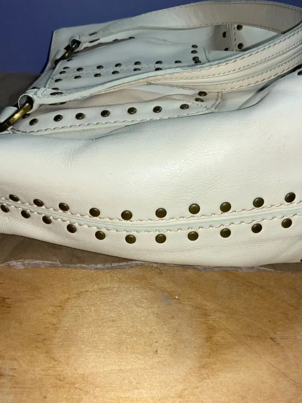 Michael Kors cream studded leather tote purse satchel nailhead detail